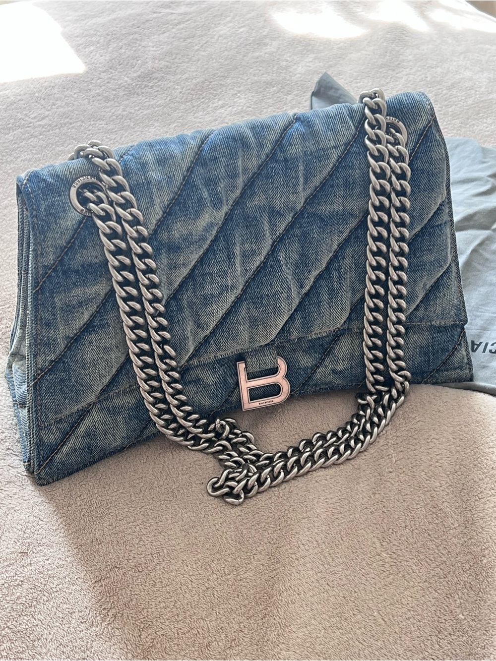 Balenciaga Quilted Denim Shoulder Bag with Silver Chain - Picture 3 of 7